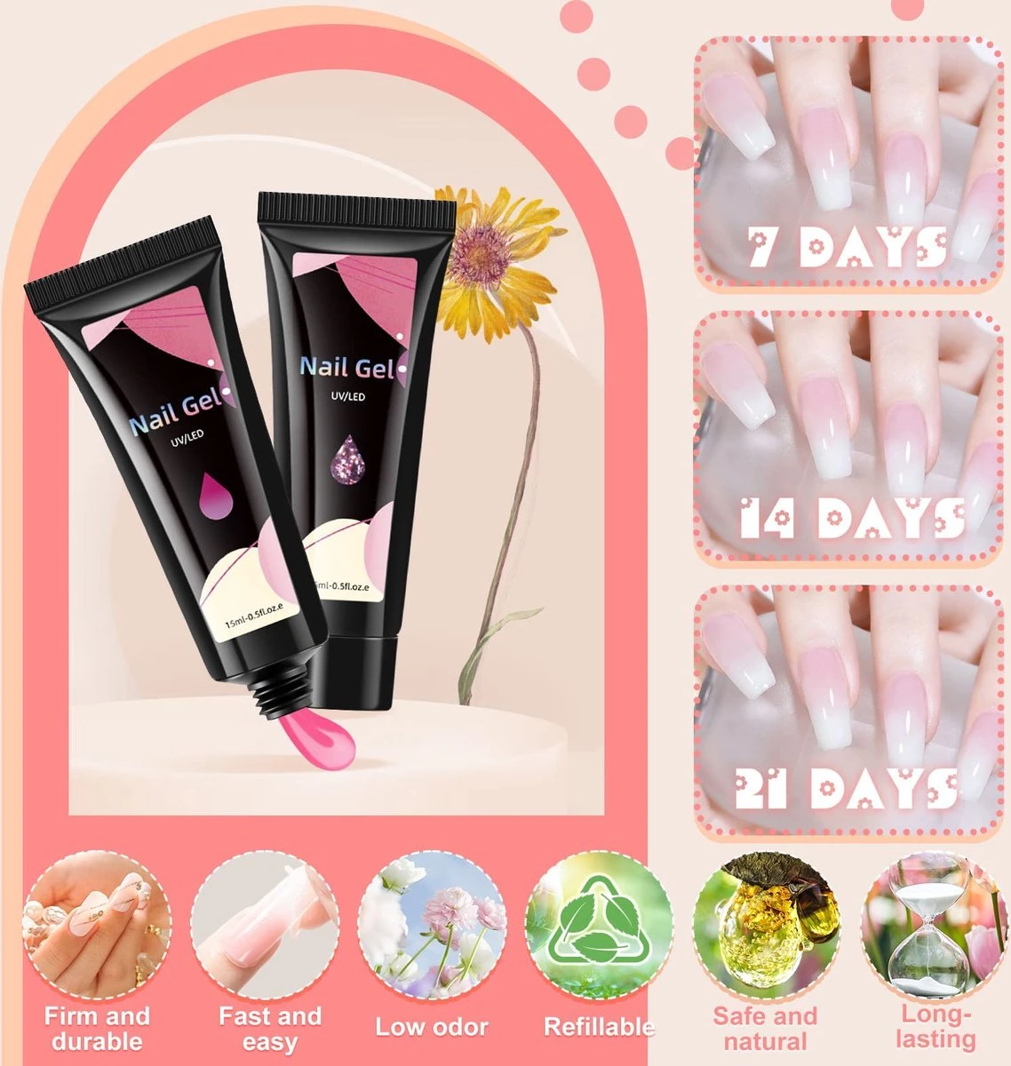 Merkloos Nepnagels - Polygel Set - 8 Kleuren - Nagels Set - Polygel Starter Set - Nagelverlenging Gel Kit - Voor Beginners - Voor DIY Salon Art Nagels - Afbeelding 5
