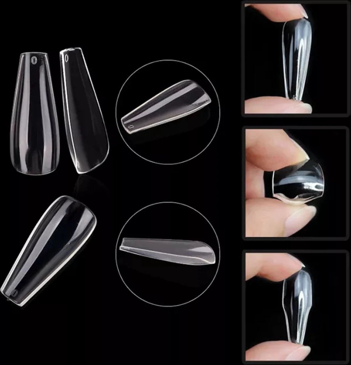 Gel Tips Nail Extension Full Cover Medium Coffin Ballerina False Tips Pre Shaped Nails Nepnagels 240ps Fake Nails- Plaknagels Met Lijm - Nageltips Transparant / Clear Tips + Nagellijm - Afbeelding 5
