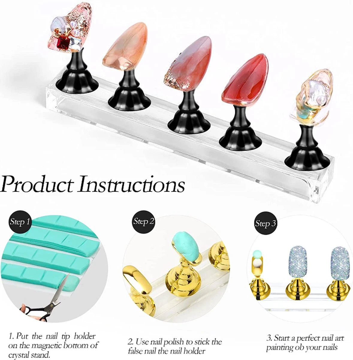 Merkloos Nailtrainer Oefenhand Voor Nagels 12-delige Set - Acryl Nagels Starterspakket - Starter Kit Nagel Display Magnetische Waaier – Kunstnagels Plaknagels - Nail Art Set - Uv Lamp Gelnagels Houd - Afbeelding 9