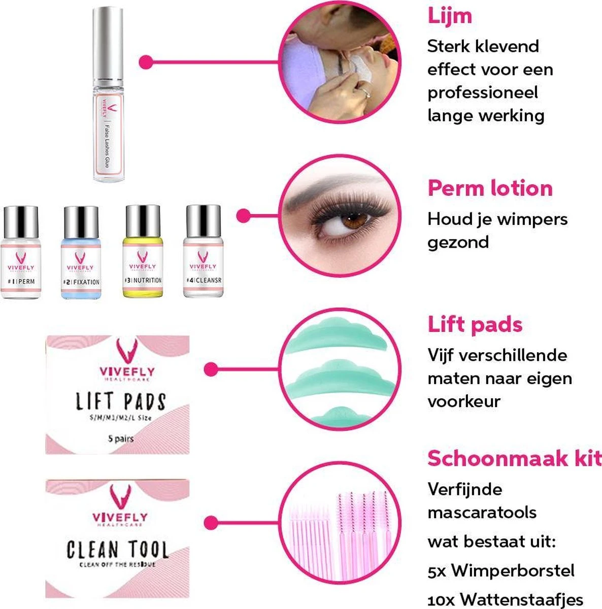 Vivefly Healthcare Wimperlifting Set - Complete Kit Voor Wimper- En Wenkbrauw Lifting - Extra Sterke Lijm - 25-delig - Wimperlift - Lash Lift Kit - Wimperserum - Wimpers Krullen - Brow Lamination - Geschikt Voor Professioneel Gebruik - Afbeelding 2