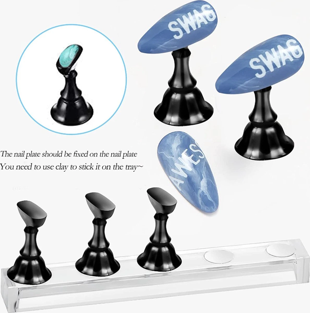 Merkloos Nailtrainer Oefenhand Voor Nagels 12-delige Set - Acryl Nagels Starterspakket - Starter Kit Nagel Display Magnetische Waaier – Kunstnagels Plaknagels - Nail Art Set - Uv Lamp Gelnagels Houd - Afbeelding 6