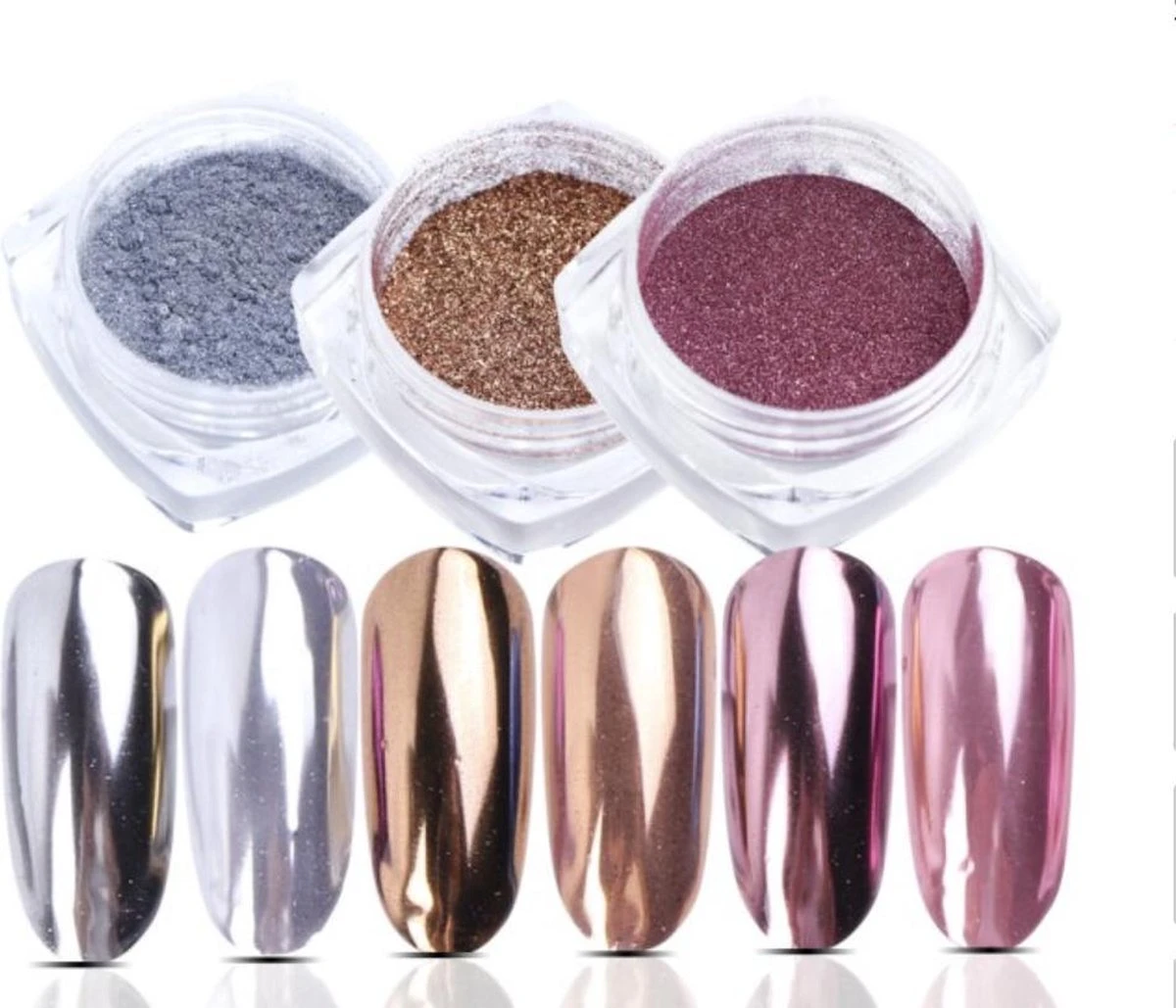 GUAPÀ - Holografische Glitter Poeder Set - Roze & Zilver & Goud - Nail Art & Nagel Decoratie- 3 Stuks
