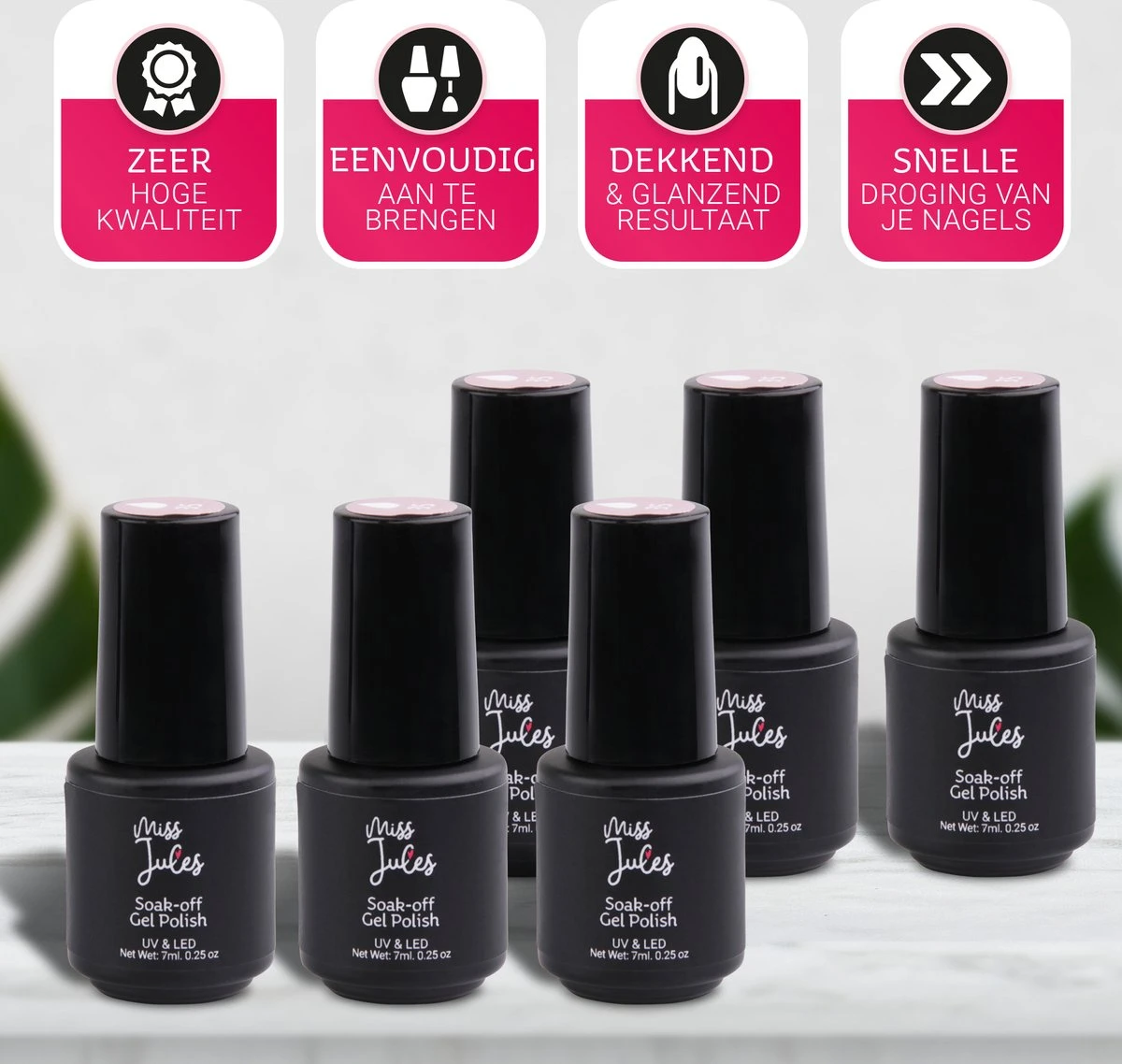 Miss Jules - 6-Delige Gellak Starterspakket - Nagellak - Kleur Nude - Glanzend & Dekkend Resultaat - Afbeelding 3