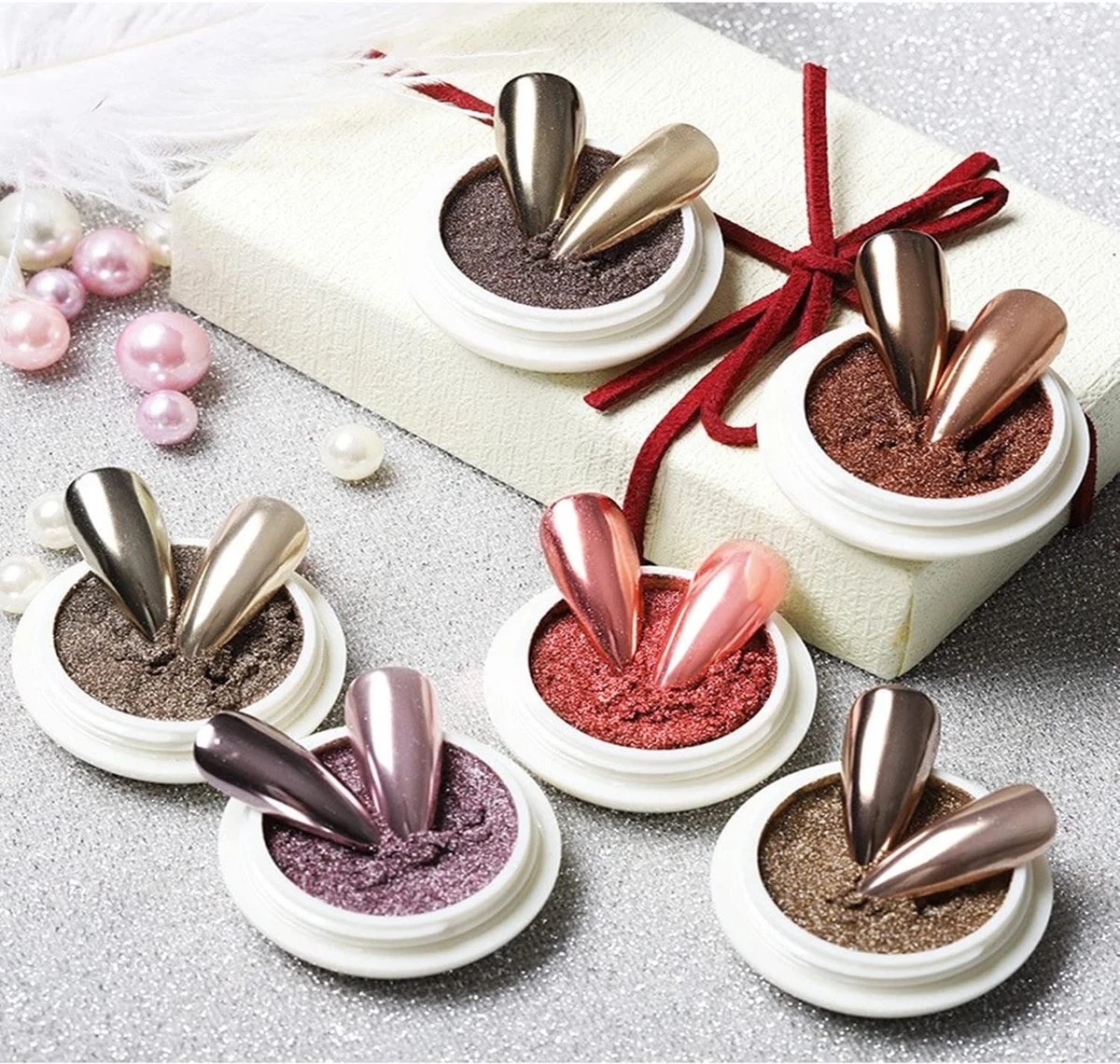 GUAPÀ® Holografische Glitter Poeder Set | 6 Nail Art Glitters | Nail Art & Nagel Decoratie | 6 Stuks Diverse Kleur Nagelpoeder - Afbeelding 2