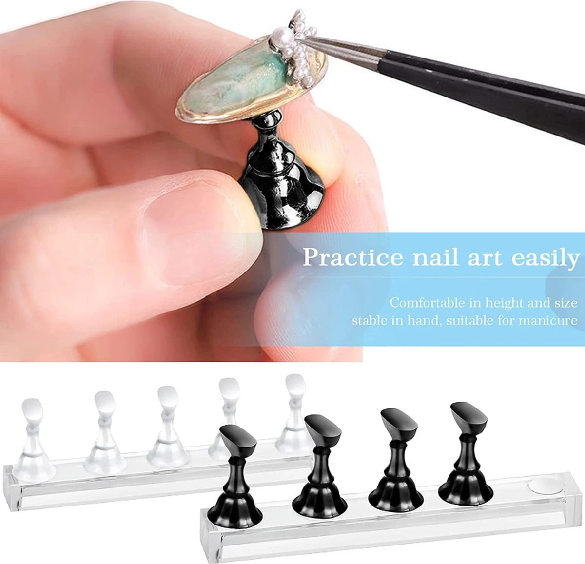 Merkloos Nailtrainer Oefenhand Voor Nagels 12-delige Set - Acryl Nagels Starterspakket - Starter Kit Nagel Display Magnetische Waaier – Kunstnagels Plaknagels - Nail Art Set - Uv Lamp Gelnagels Houd - Afbeelding 2