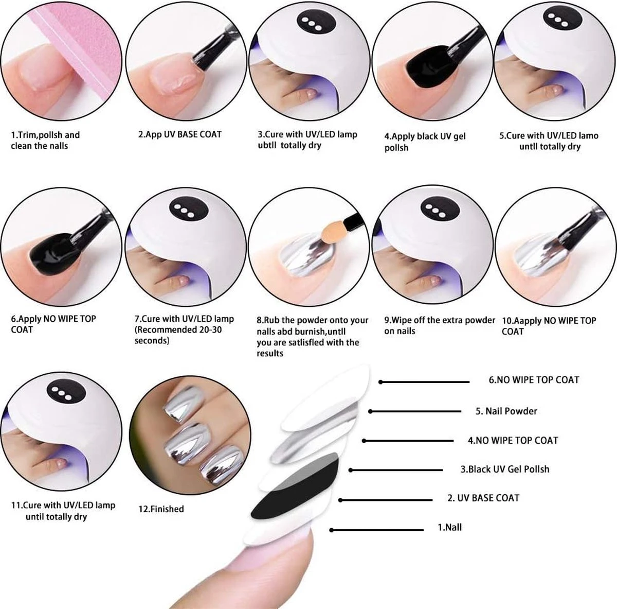 GUAPÀ® Holografische Glitter Poeder Set | 6 Nail Art Glitters | Nail Art & Nagel Decoratie | 6 Stuks Diverse Kleur Nagelpoeder - Afbeelding 6