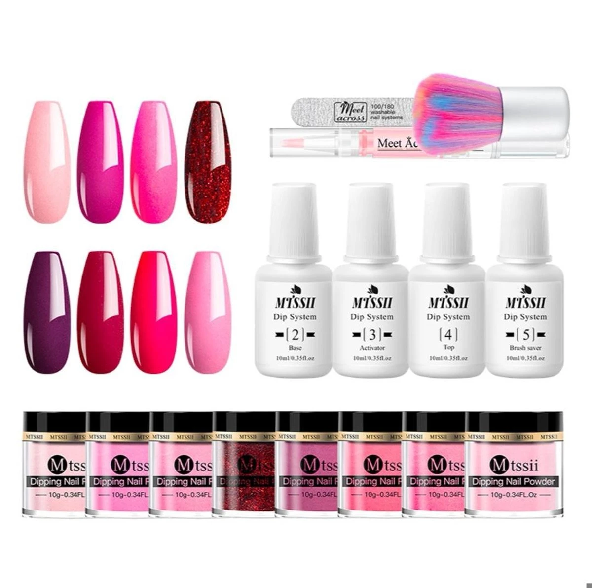 Dipping Powder Starter Kit - 8 Kleuren - Roze - Dip Poeder - Acryl Nagels - Dip Nagels - Meest Complete Starterspakket - Nagel Poeder - MTSSII - - Afbeelding 4