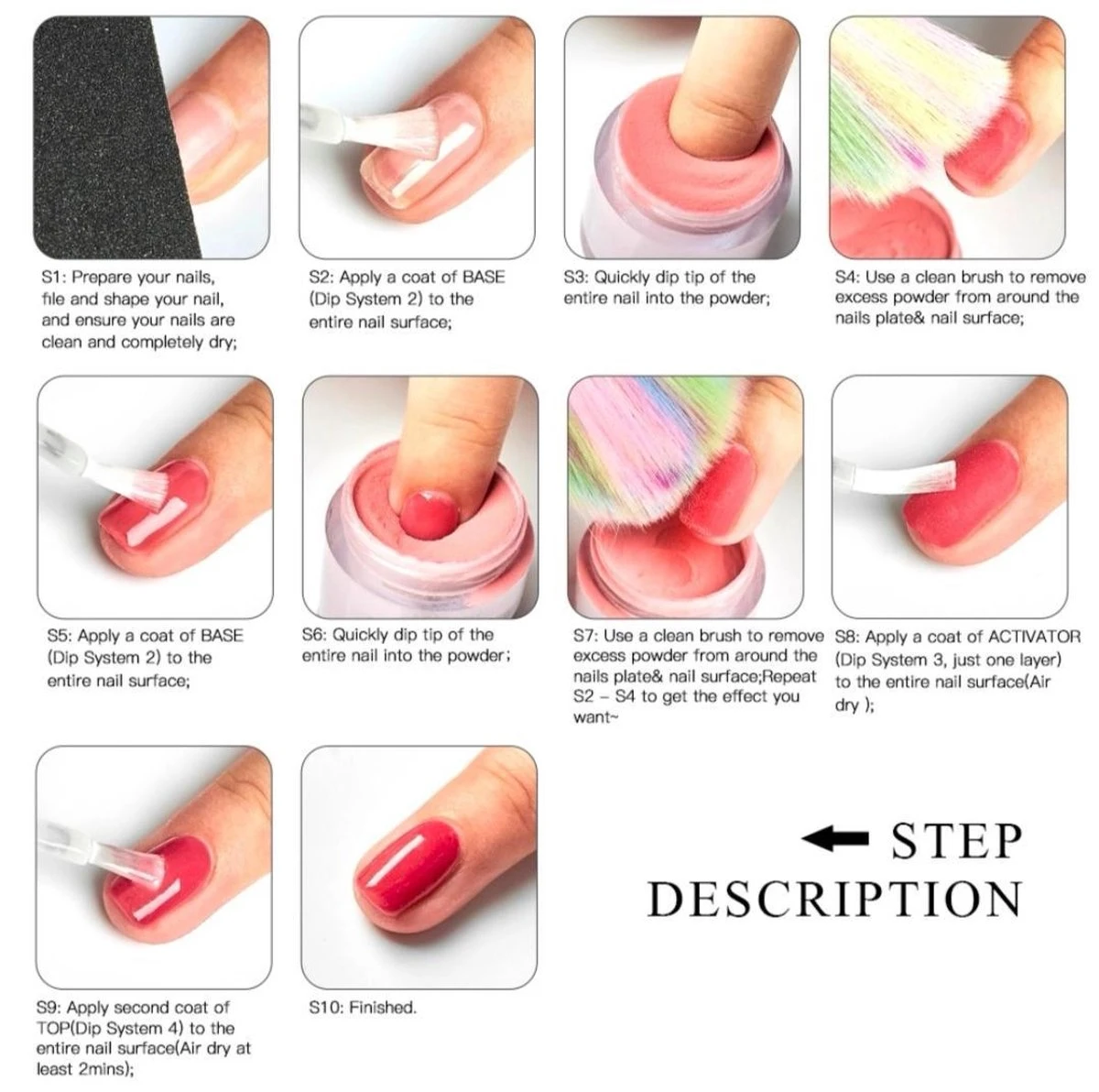 Dipping Powder Starter Kit - 8 Kleuren - Roze - Dip Poeder - Acryl Nagels - Dip Nagels - Meest Complete Starterspakket - Nagel Poeder - MTSSII - - Afbeelding 3