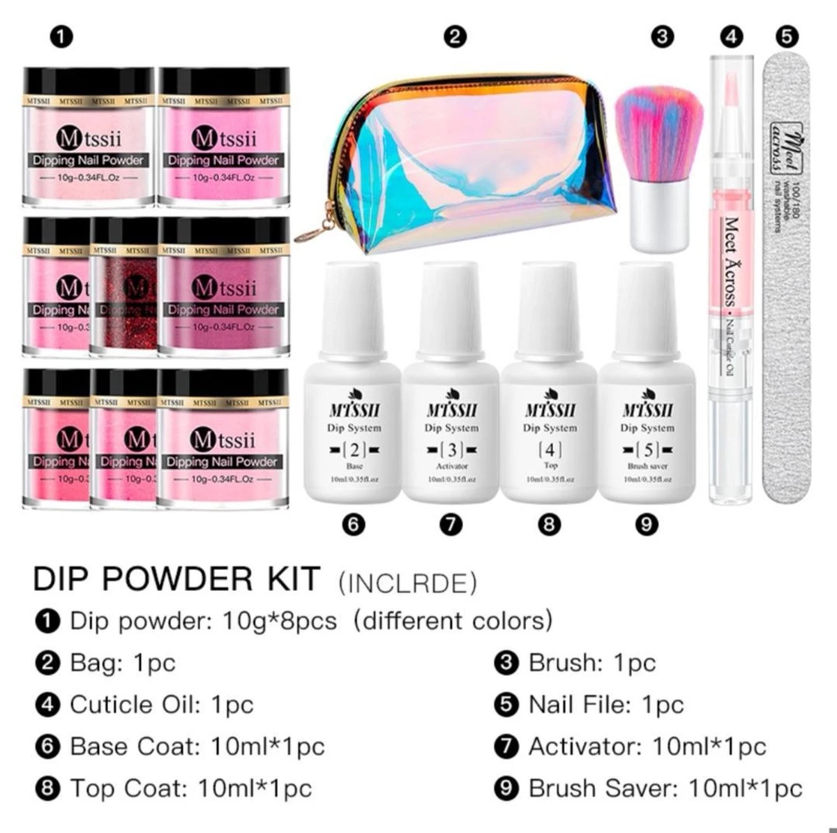 Dipping Powder Starter Kit - 8 Kleuren - Roze - Dip Poeder - Acryl Nagels - Dip Nagels - Meest Complete Starterspakket - Nagel Poeder - MTSSII - - Afbeelding 5