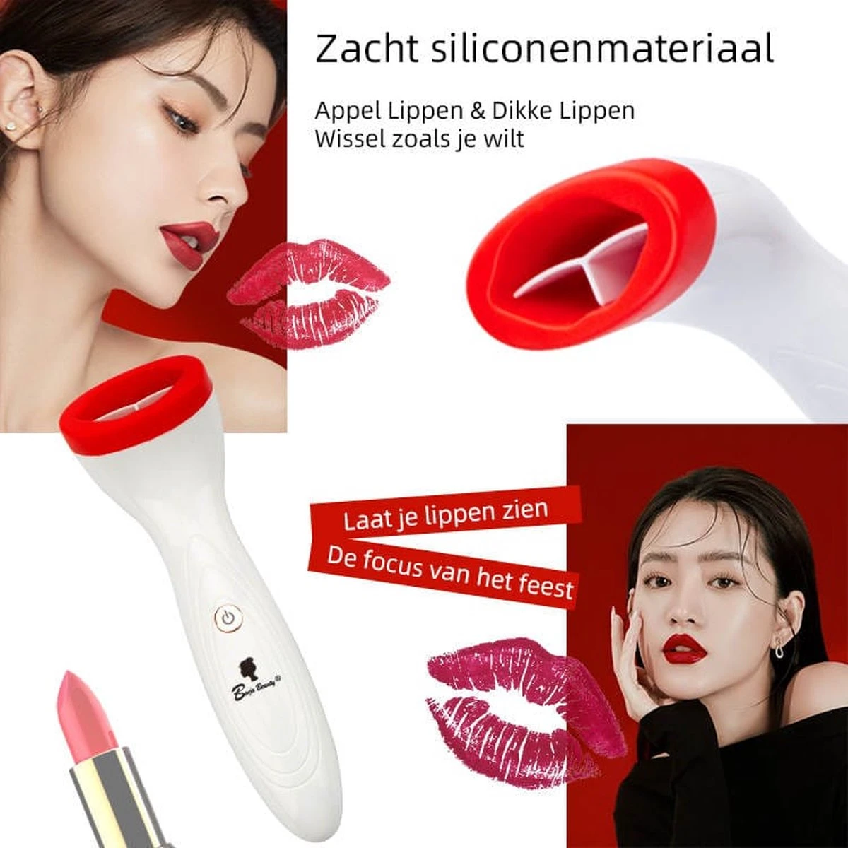 BenjaBeauty Lip Plumper - Lippen - Lipstick - Lippenbalsem - Rood - Wit - Afbeelding 6
