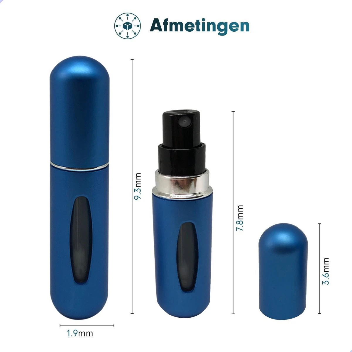 MaxedMore Navulbare Parfumverstuiver 5ml Blauw - 65 Keer Spraybare Parfum Verstuiver - Hervulbaar Tasverstuiver Voor Parfum - Meeneem Mini Geur Flesje Voor Op Reis - Lipstick Formaat Navulbaar Parfumflesje - Afbeelding 3