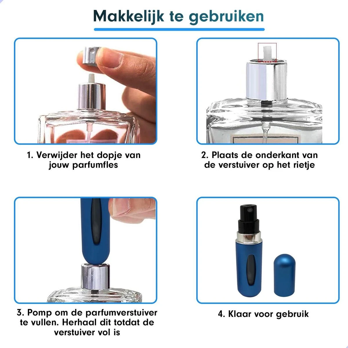 MaxedMore Navulbare Parfumverstuiver 5ml Blauw - 65 Keer Spraybare Parfum Verstuiver - Hervulbaar Tasverstuiver Voor Parfum - Meeneem Mini Geur Flesje Voor Op Reis - Lipstick Formaat Navulbaar Parfumflesje - Afbeelding 5