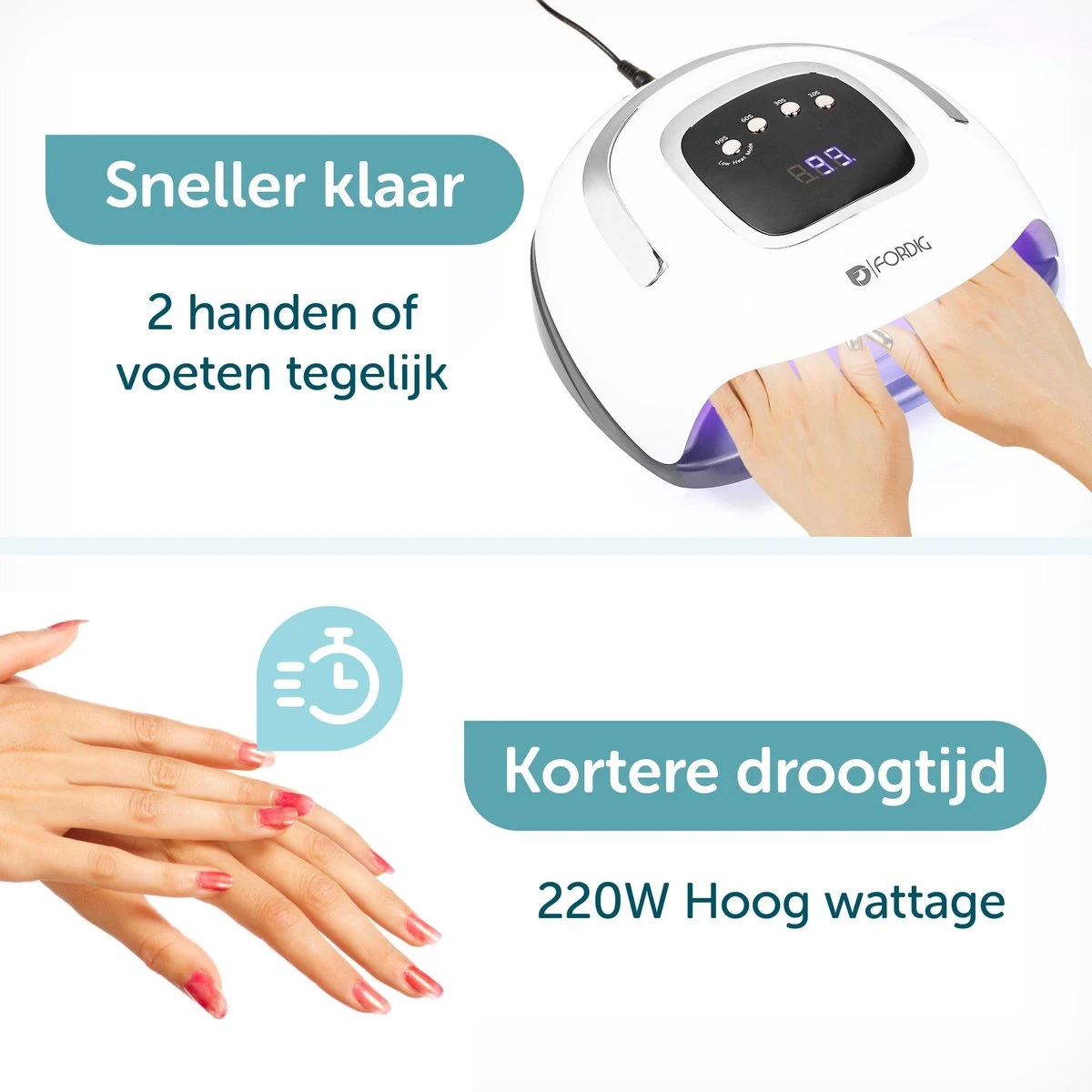 ForDig 220W Professionele Nageldroger Voor Gel Nagels - Nagellak Droger Met UV LED Lamp En Timer Voor Gelnagels - Nageldrogerlamp Met 57 LED Lampjes Voor Nagel Gellak - Geschikt Voor Manicure En Pedicure - Nagellakdroger Hard Gelpolish Builder - Afbeelding 2