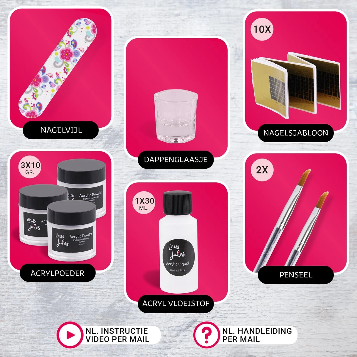 Miss Jules - Acryl Nagels Starterspakket - Wit, Roze & Transparant - Professionele Kunstnagels - Afbeelding 5