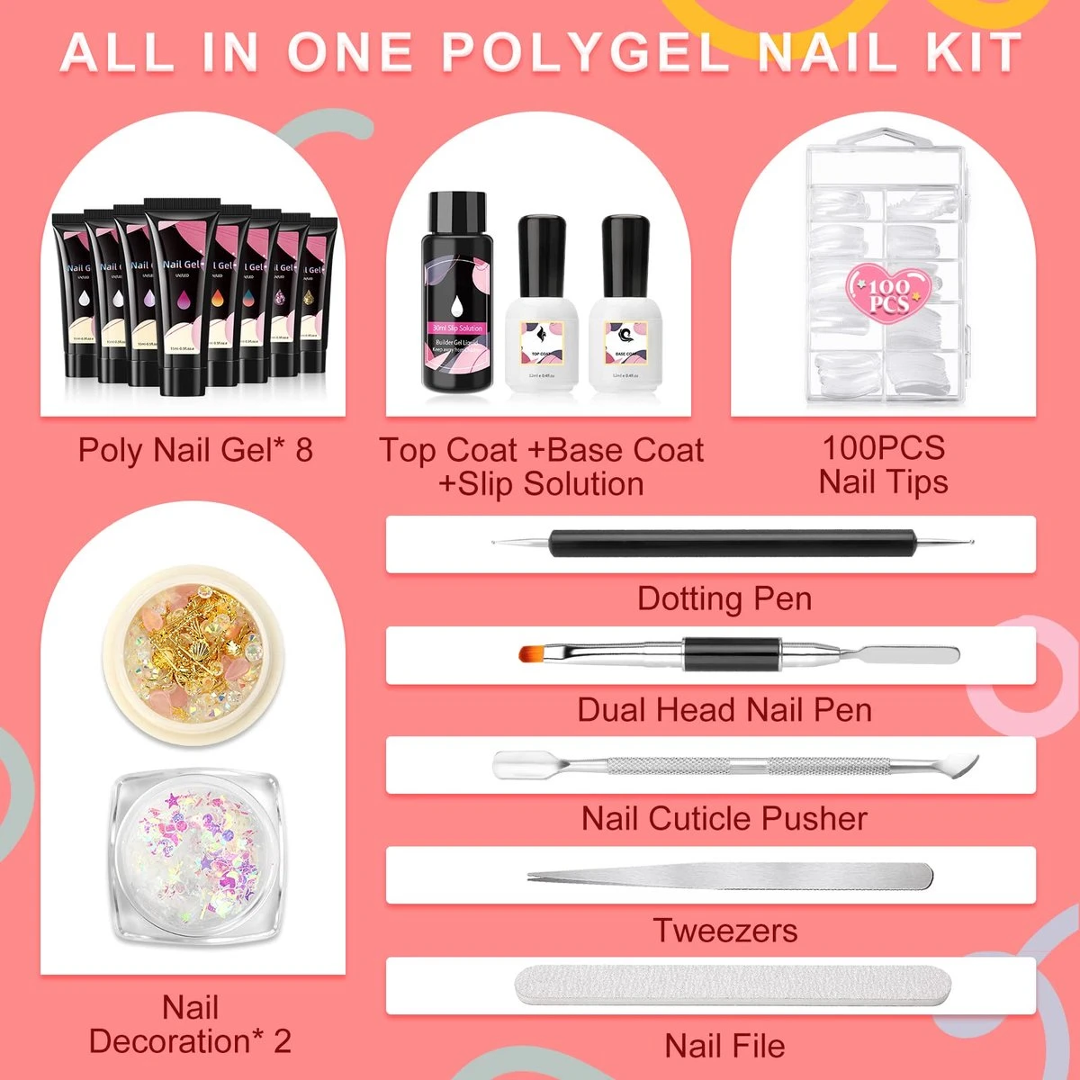 Merkloos Nepnagels - Polygel Set - 8 Kleuren - Nagels Set - Polygel Starter Set - Nagelverlenging Gel Kit - Voor Beginners - Voor DIY Salon Art Nagels - Afbeelding 6