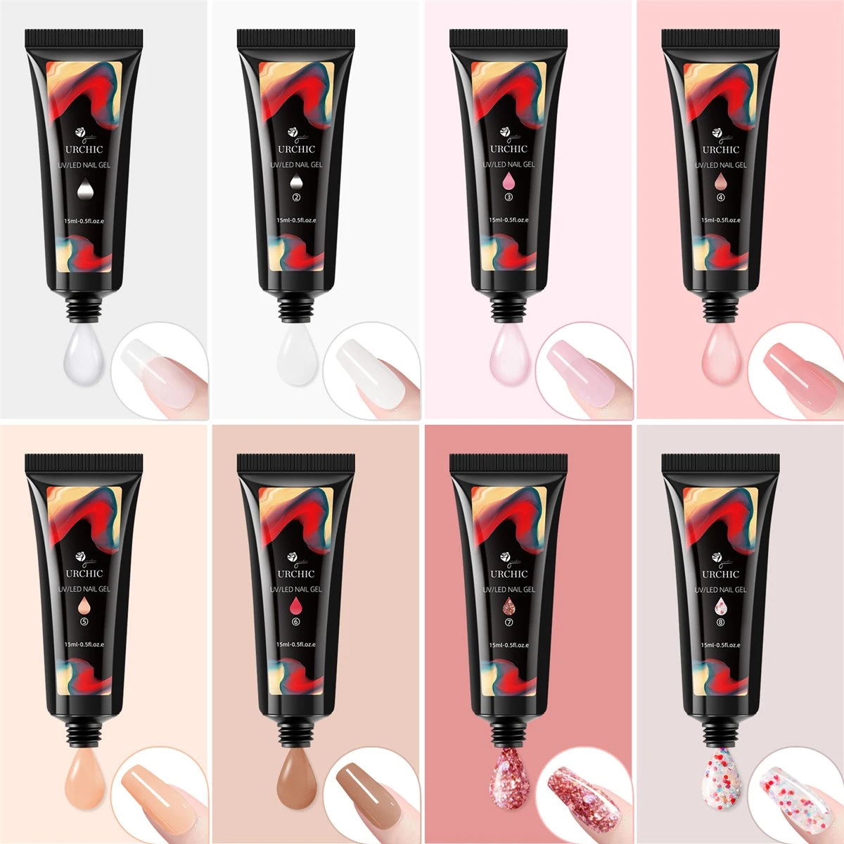 Merkloos Nepnagels - Polygel Set - Nagelverlengingsset - 8 Kleuren - Nagels Set - Temperatuurwisselgel - Lichtgevende Gel - Voor Beginners - Voor DIY Salon Art Nagels - Type A - Afbeelding 5