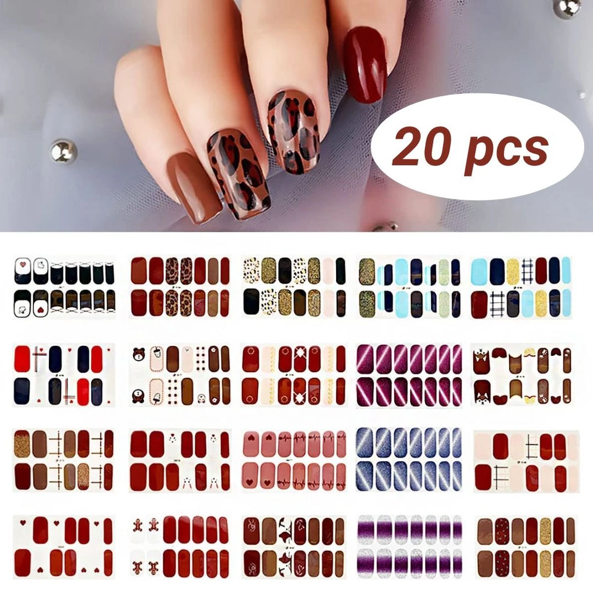 GUAPÀ® Nagelstickers & Nail Wraps - Nagelstickers Hartjes En Vormpjes - Nail Art - Nagel Folie - Diverse Kleuren Nail Wrap - 20 Vellen Nagelstickers