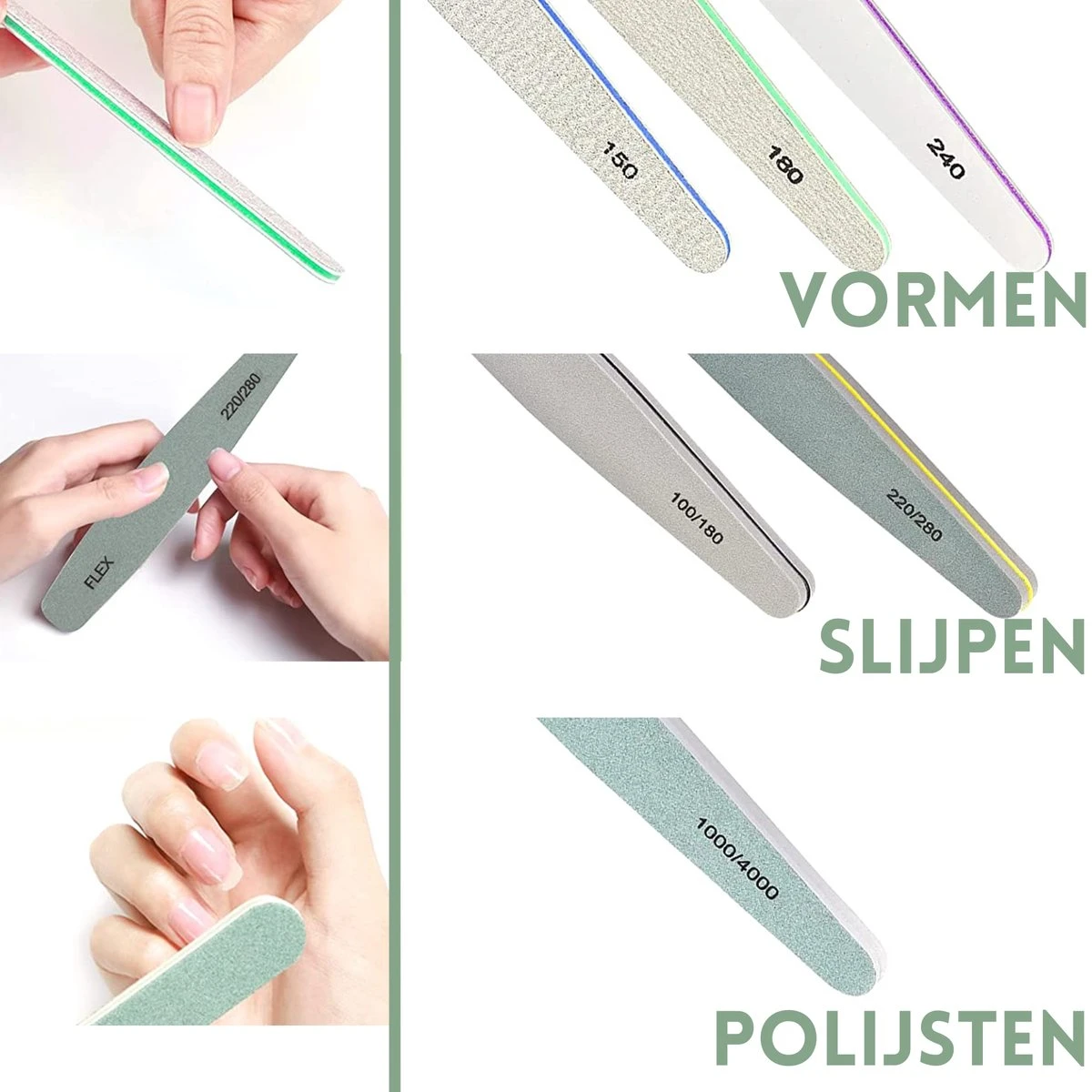 YUBBI 6 Stuks Nagelvijl Zebra Vijl - Manicure Set - Buffer - Polijsten - 100/180 Grit - 150/180/240 Grit - 1000/4000 Grit - 220/280 - Afbeelding 4