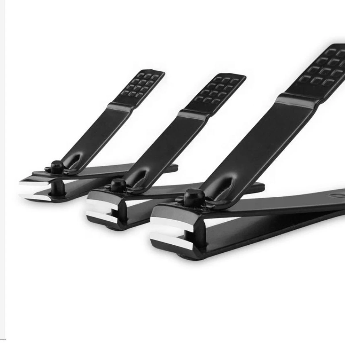 Merkloos Set Van 3 Zwarte Nagelknippers - Tegen Kalknagel - Teennagelknipper - Nagelschaar - Nageltang - Anti-Slip - Verschillende Maten - Inclusief Opbergbakje - Afbeelding 2