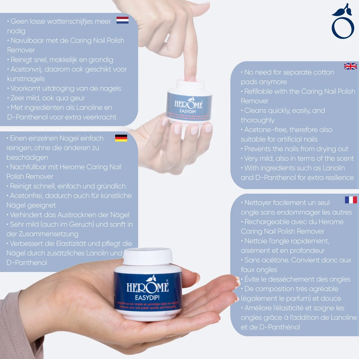 Herome Easydip Nagellakremover Nagellakverwijderaar - In Een Potje Met Ingebouwde Borsteltjes - Navulbaar Met Caring Nail Polish Remover - Afbeelding 4