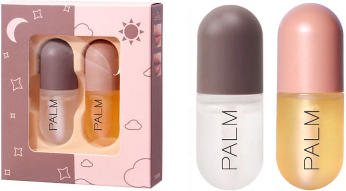 Merkloos Palm Cosmetics Lip Plumper Dag En Nacht (2 Stuks) - Lip Filler - Lip Vergroter - Volle Lippen - Gember Extract & Vitamine E - (Gratis Levering) - Afbeelding 2