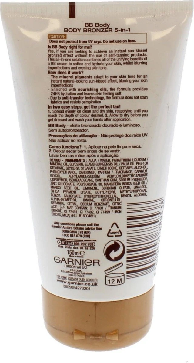 Garnier Ambre Solaire No Streaks BB Body Bronzer - 150 Ml - Afbeelding 2