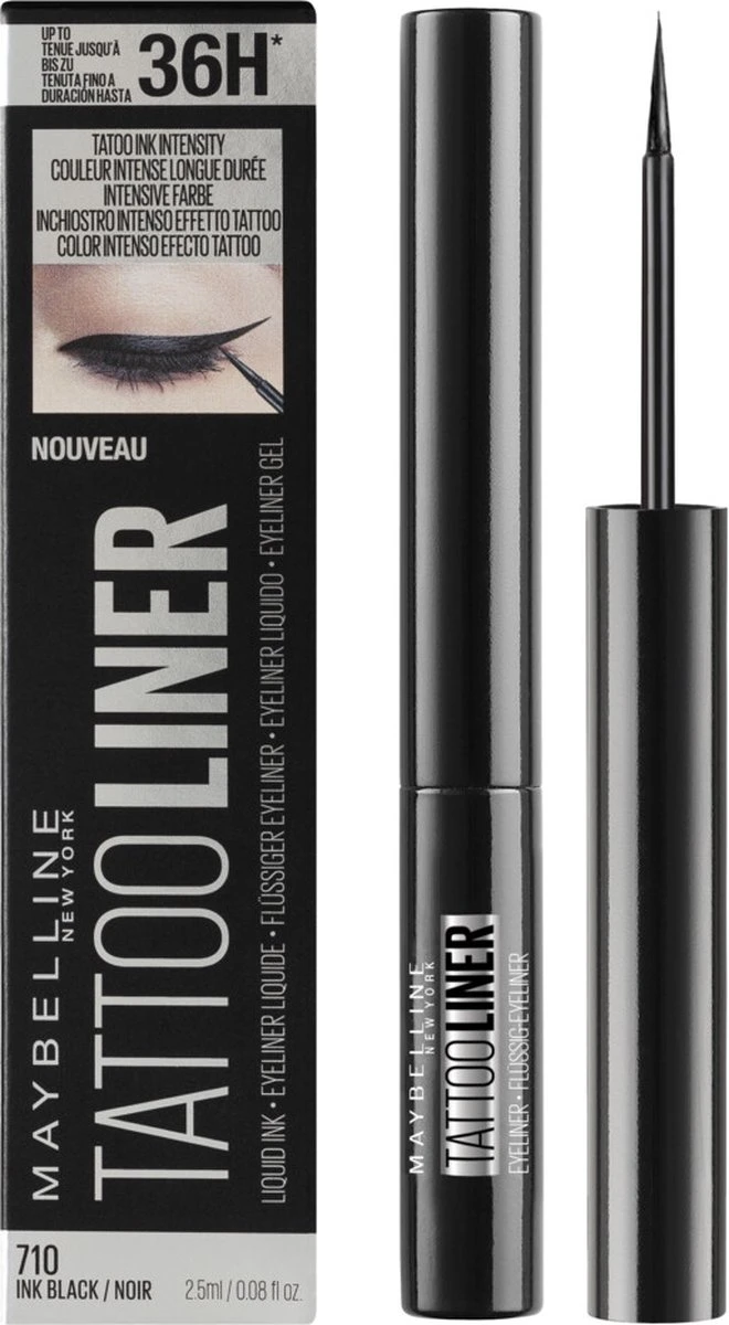 Maybelline New York Tattoo Studio Tattoo Liner - Liquid Ink - 710 Inked Black – Zwart - Ultra Langhoudende Liquid Eyeliner